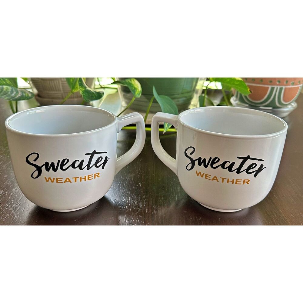 Sweater Weather Mug / Cup Coffee Hot Chocolate Black Script Lettering (Qty 2)